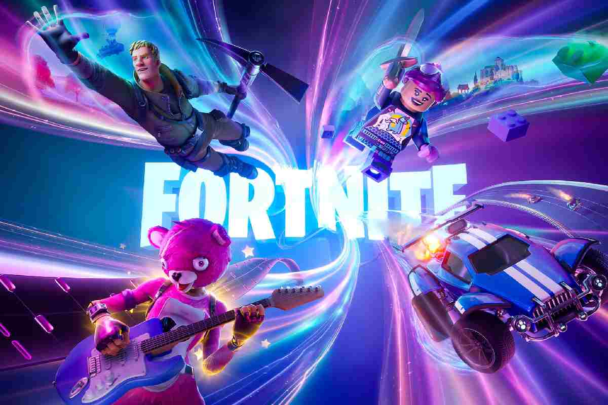 Fortnite logo animato con personaggi