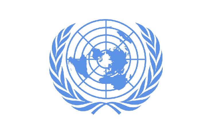 UN logo azzurro su sfondo bianco
